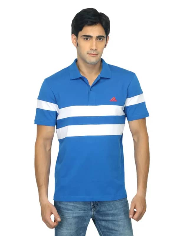 ADIDAS Men Panel Polo Blue T-shirt
