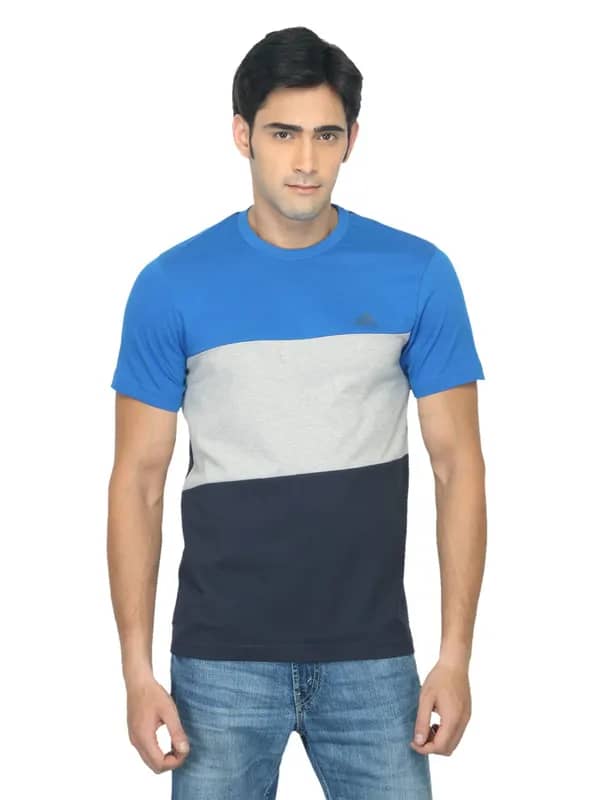 ADIDAS Men Color Block Grey T-shirt