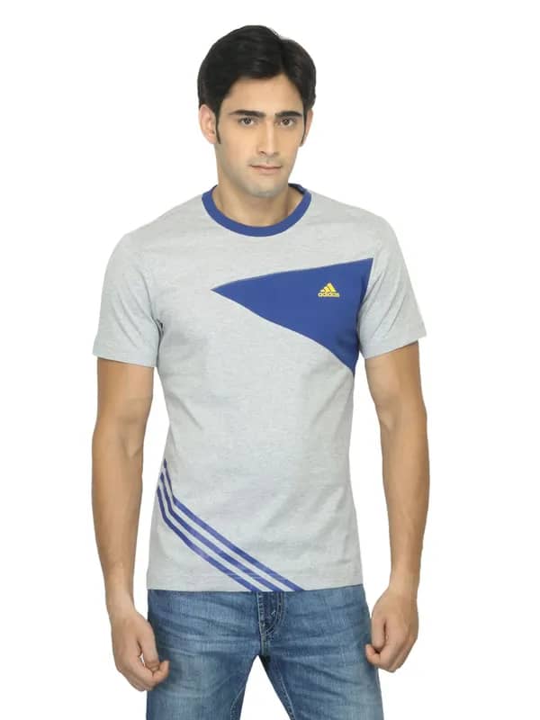 ADIDAS Men Color Block Grey T-shirt