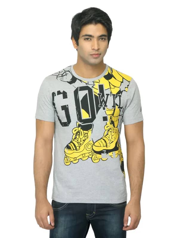 ADIDAS Men Printed Grey T-shirt
