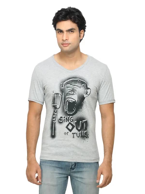 United Colors of Benetton Men Printed Grey T-shirt