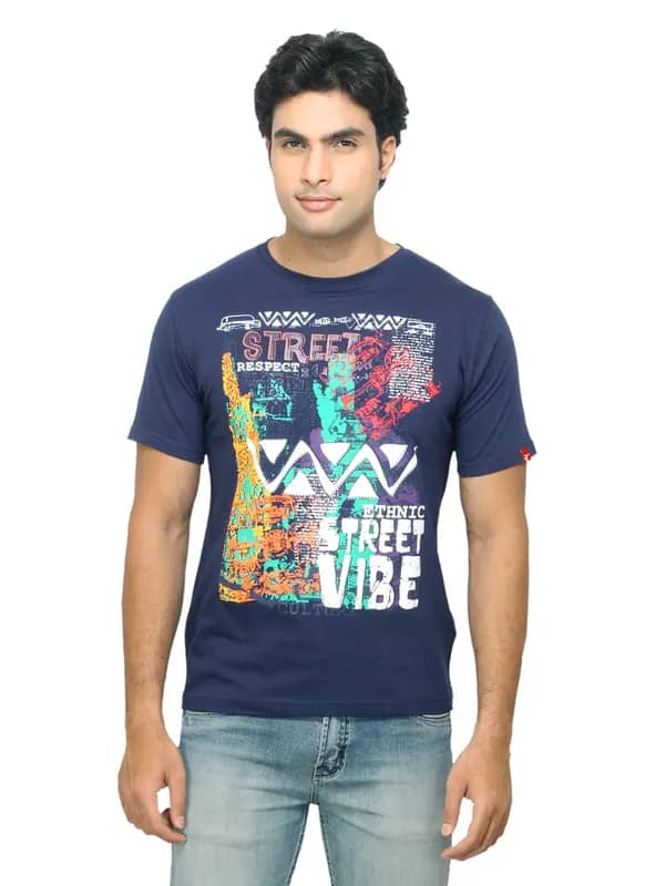 Probase Men Navy Blue Printed T-shirt