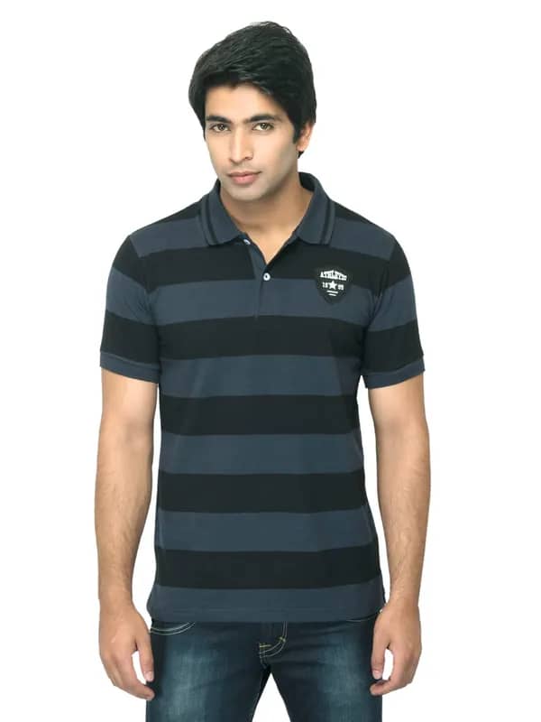 Indigo Nation Men Striped Black & Blue T-shirt