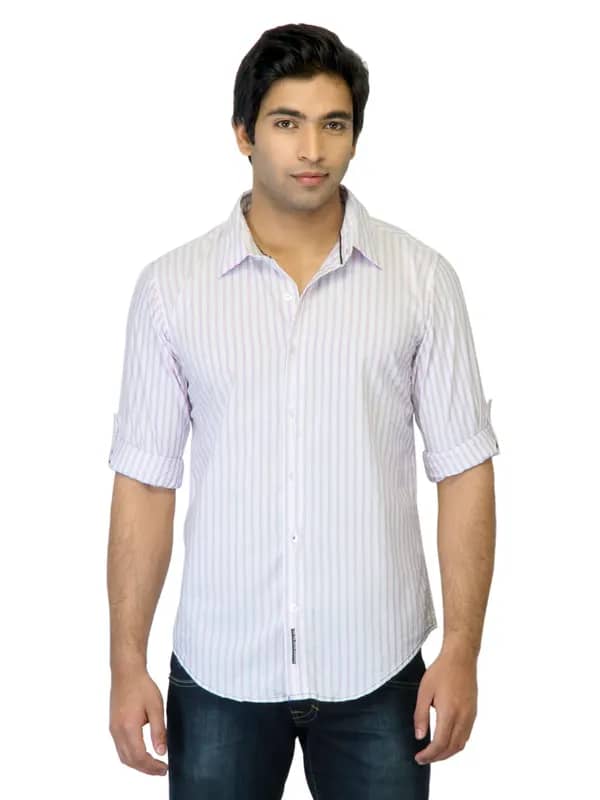 Basics Men White Striped Shirt