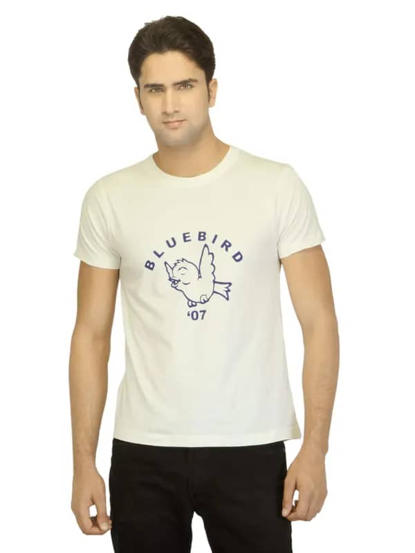 Myntra Men Blue Bird Off White T-shirt