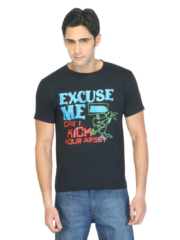 Myntra Men Excuse Me Moron Black T-shirt