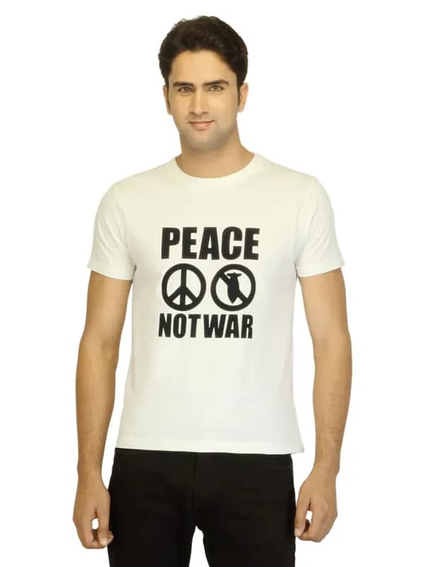 Myntra Men Peace-War Off White T-shirt