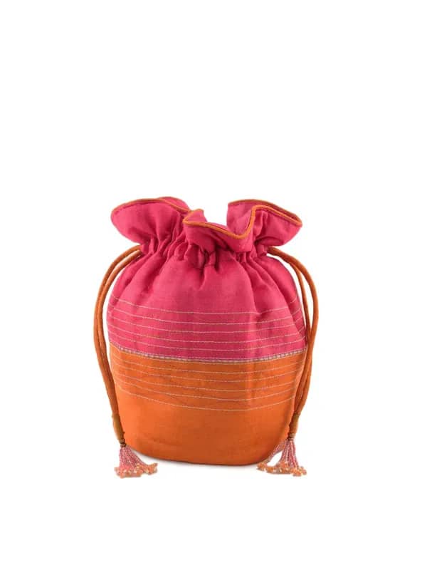 Fabindia Women Orange Silk Purse