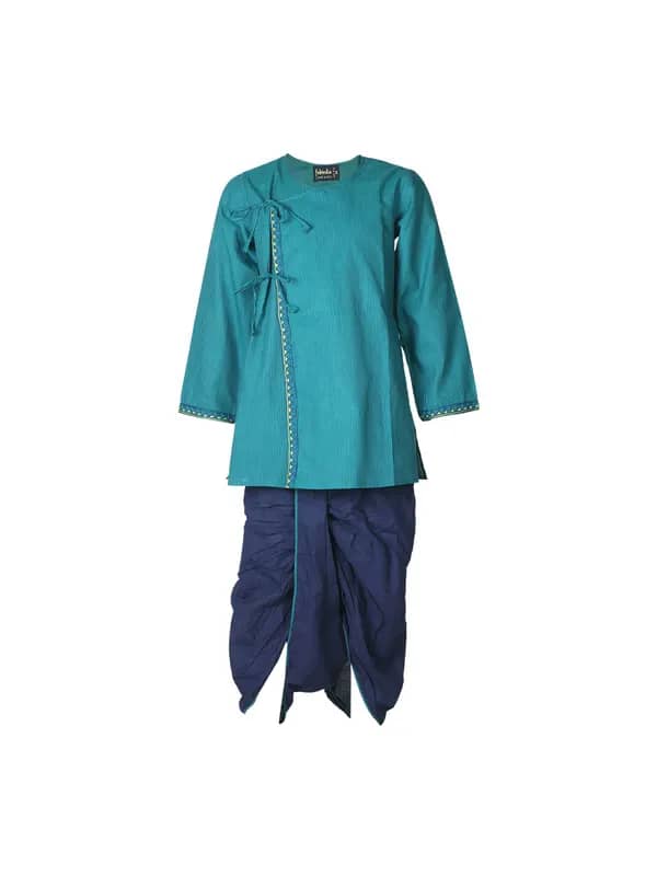 Fabindia Boys Blue & Green Angarakha Dhoti Set
