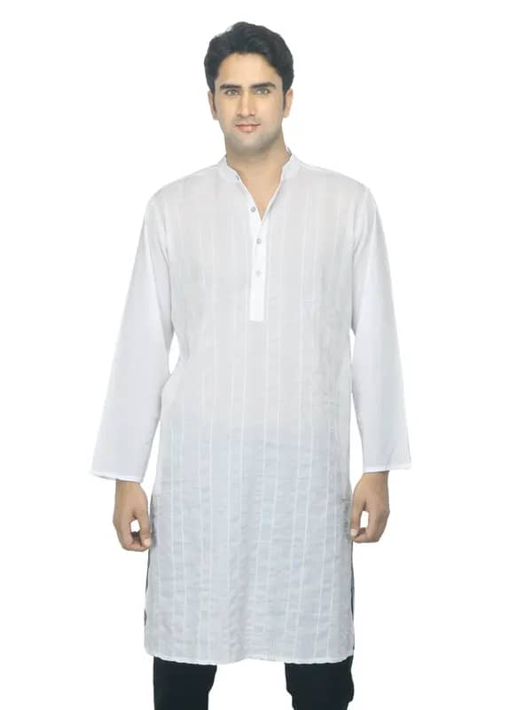 Fabindia Men Striped White Kurta