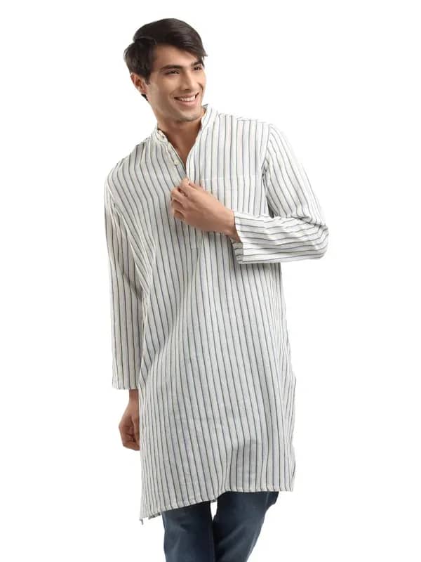 Fabindia Men White Striped Khadi Kurta