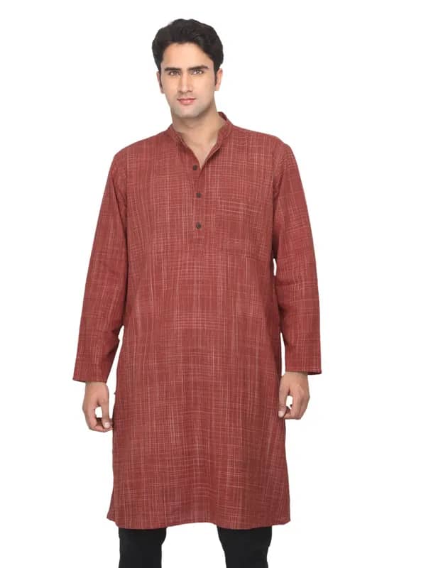 Fabindia Men Check Maroon Kurta