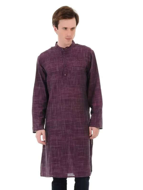Fabindia Men Striped Purple Khadi Kurta