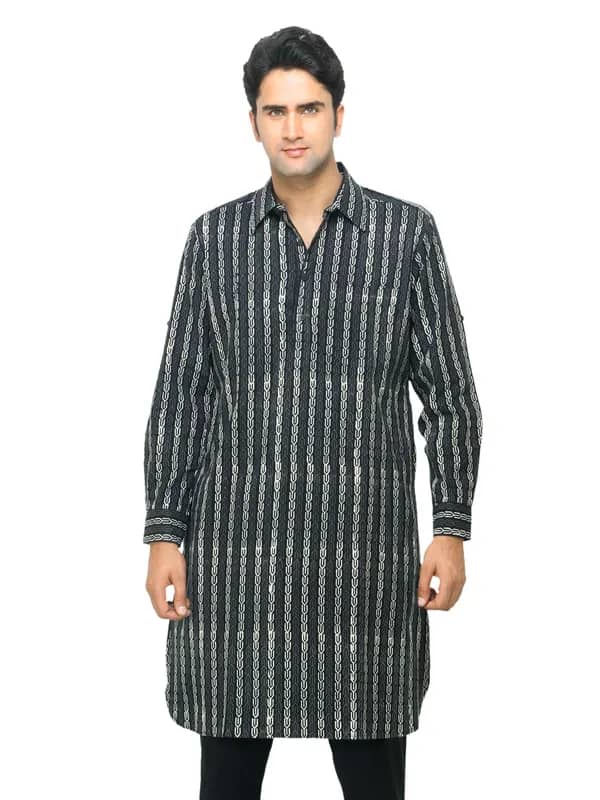 Fabindia Men Printed Black Kurta