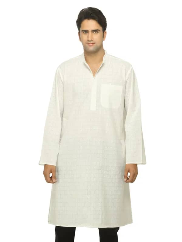 Fabindia Men Printed White Kurta