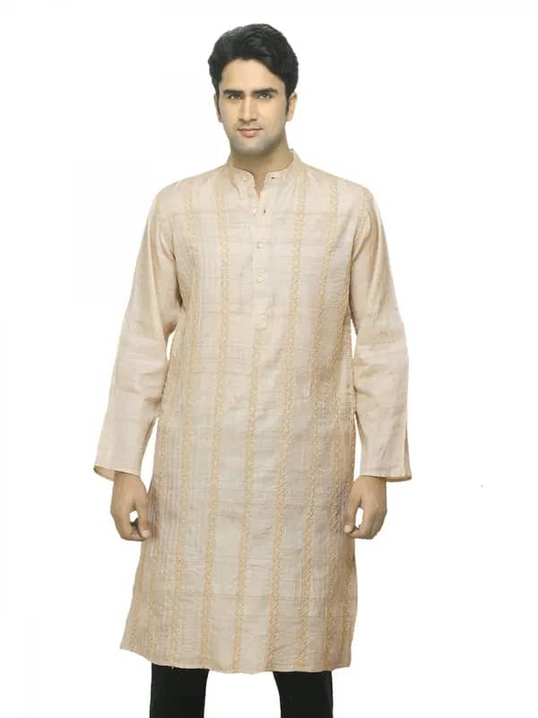 Fabindia Men Beige Chikankari Silk Kurta