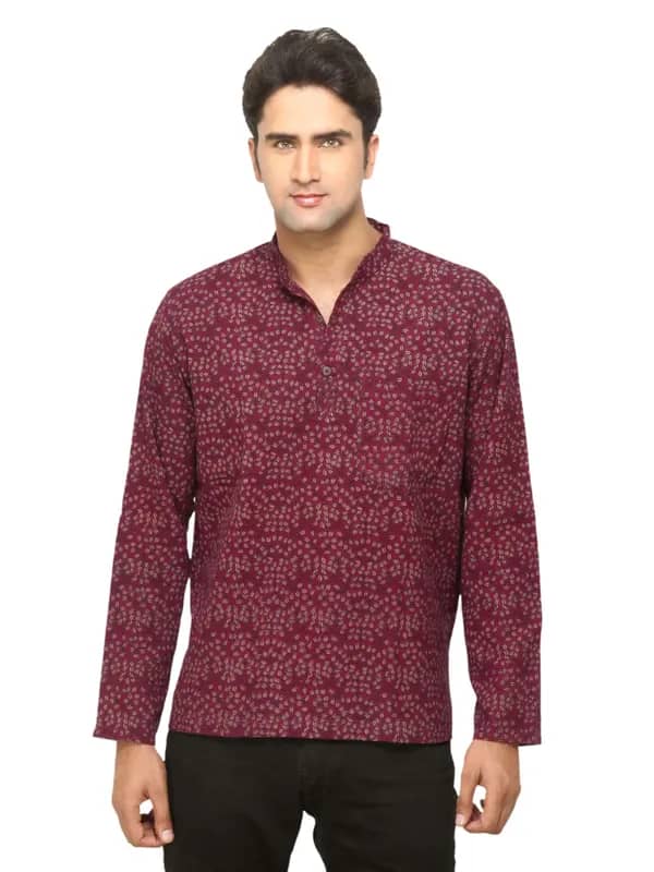 Fabindia Men Maroon Ajrak Printed Kurti