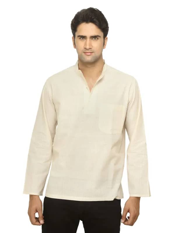 Fabindia Men Striped Cream Kurta