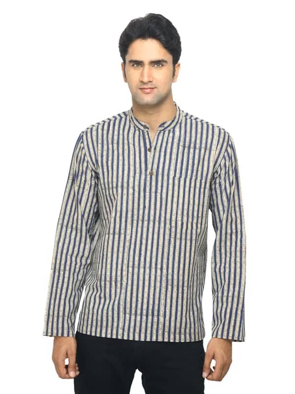Fabindia Men Printed Blue Kurta