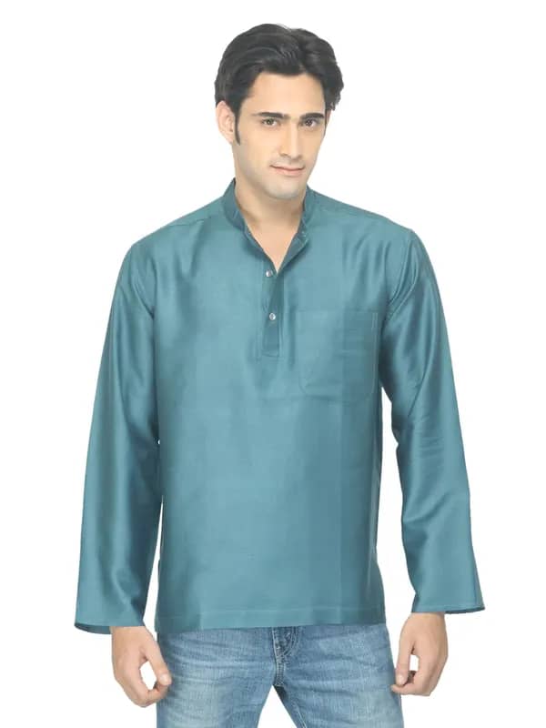 Fabindia Men Teal Tussar Kurta