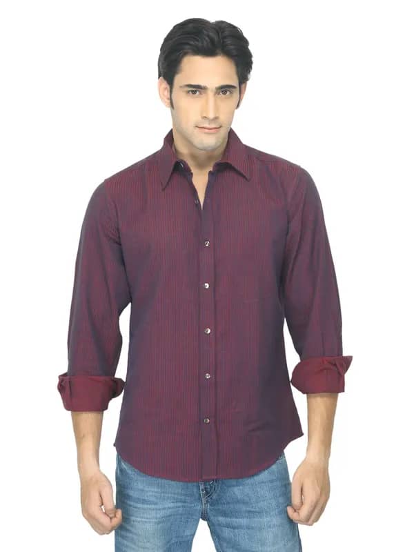 Fabindia Men Striped Maroon Shirt