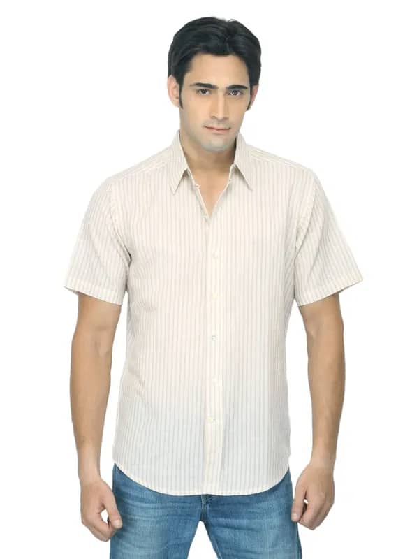 Fabindia Men Striped Beige Shirt