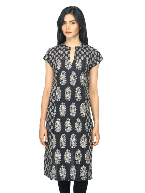 Fabindia Women Printed Black Kurta