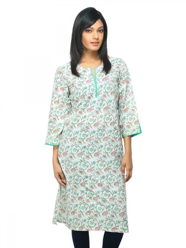 Fabindia Women White Printed Kurta
