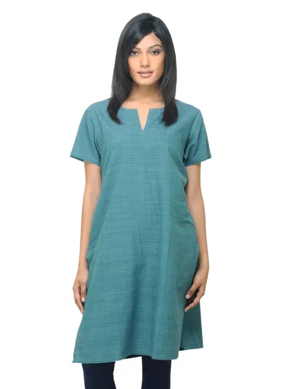 Fabindia Women Green Bijli Print Khadi Kurta