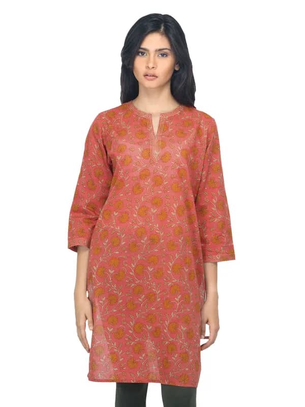 Fabindia Women Printed Red Kurta