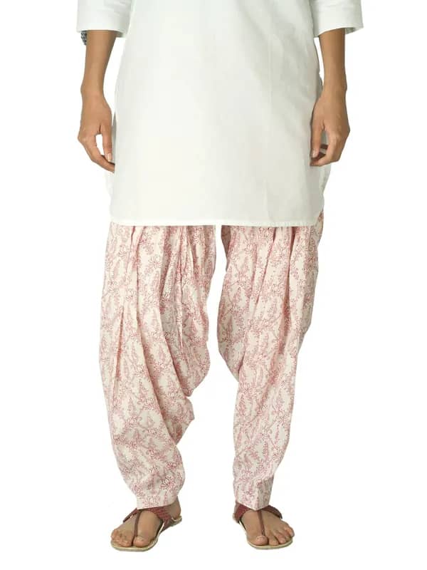 Fabindia Women Printed White & Red Patiala