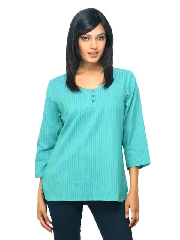 Fabindia Women Striped Green Top