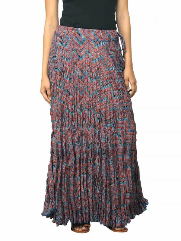 Fabindia Women Blue Ghera Crinkle Skirt