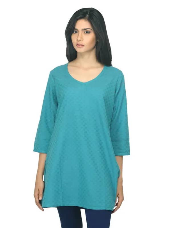 Fabindia Women Teal Dobby Sarkar Kurti