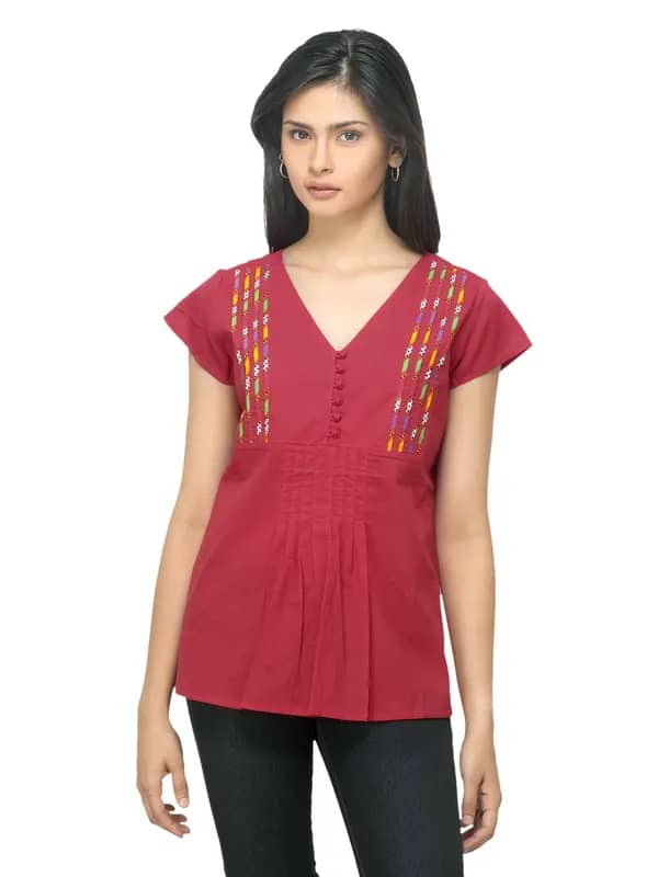 Fabindia Women Red Cambric Top