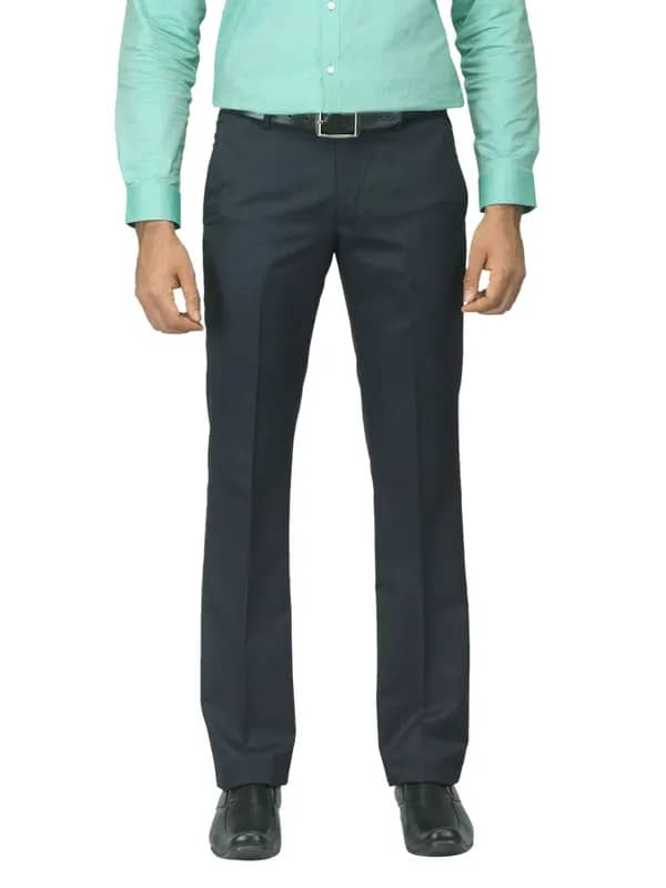 Arrow Men Striped Navy Blue Trousers