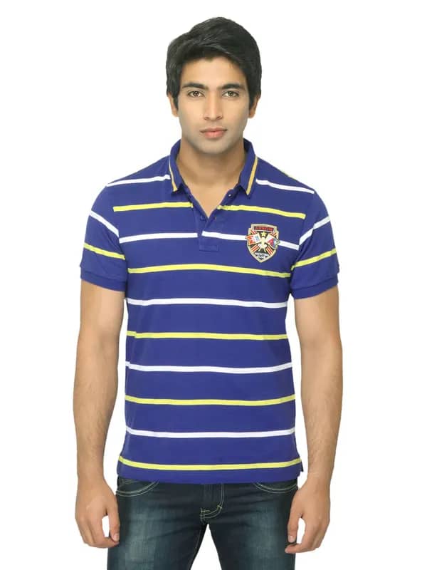 Arrow Sport Men Striped Blue Polo T-shirt