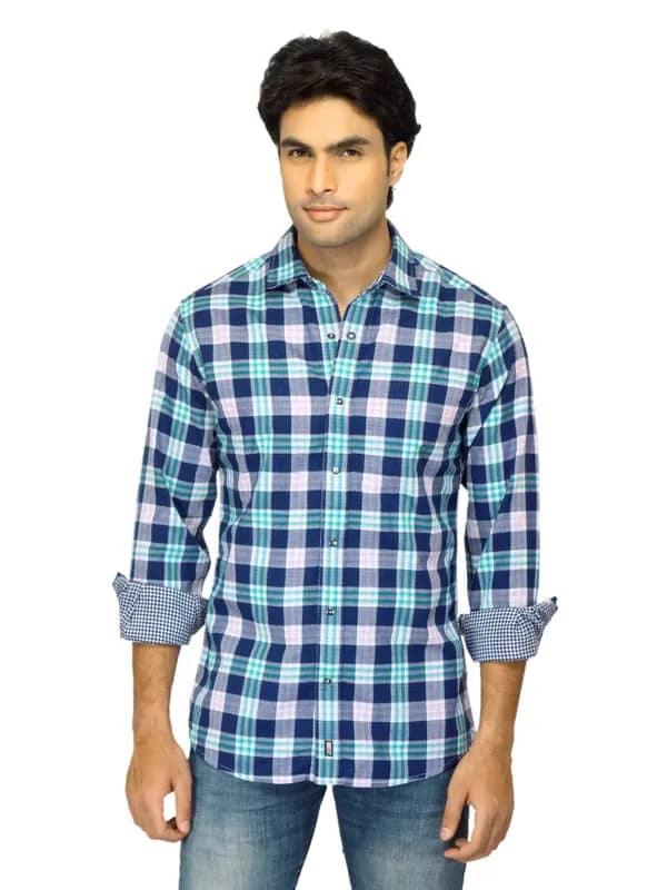 Arrow Sport Men Check Navy Blue Shirt