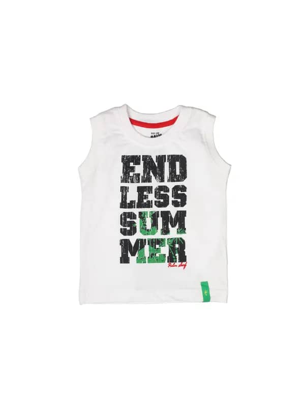 Palm Tree Boys Printed White T-shirt