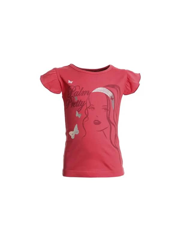 Palm Tree Girls Printed Peach Top