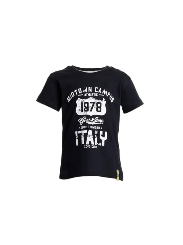 Gini and Jony Boys Printed Navy Blue T-shirt