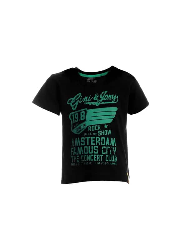 Gini and Jony Boys Printed Black T-shirt