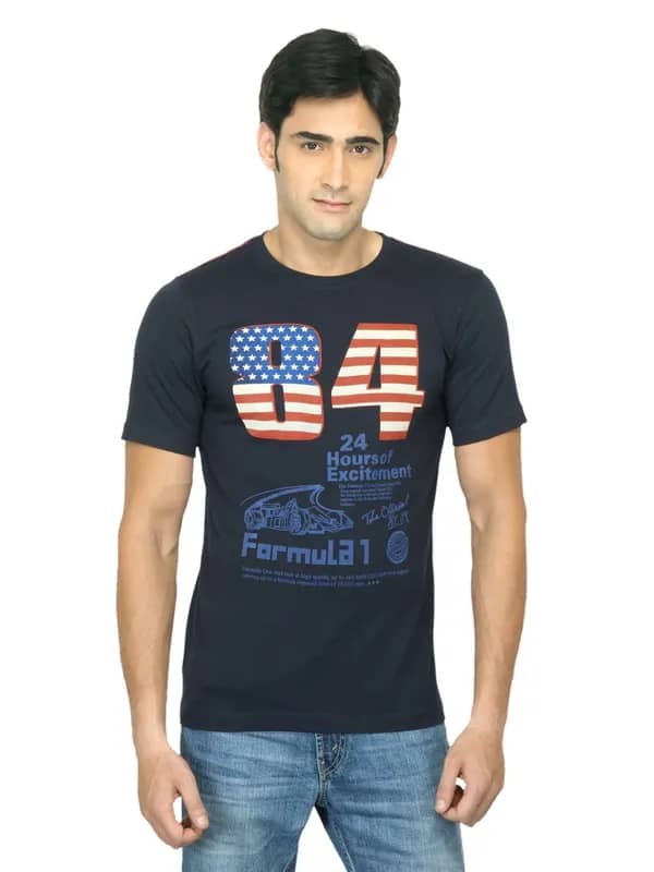 Locomotive Men Printed Navy Blue T-shirt