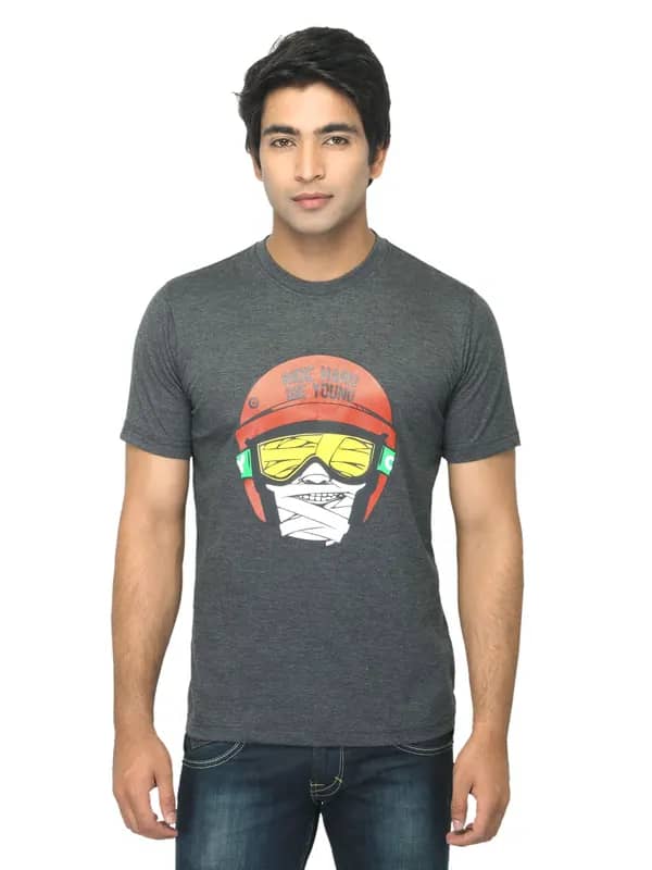 Mark Taylor Men Printed Charcoal T-shirt