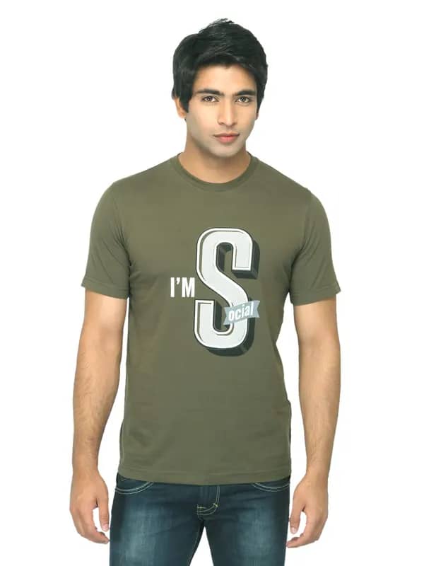 Mark Taylor Men Printed Olive T-shirt