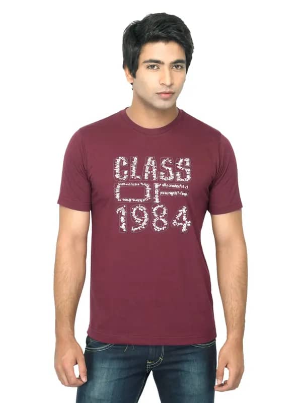 Mark Taylor Men Printed Maroon T-shirt