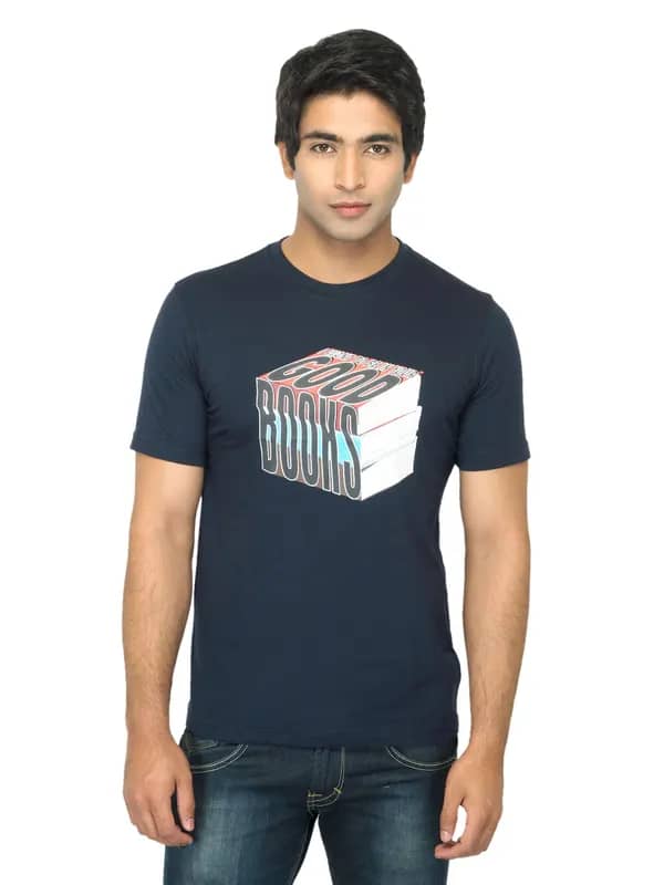 Mark Taylor Men Printed Navy Blue T-shirt