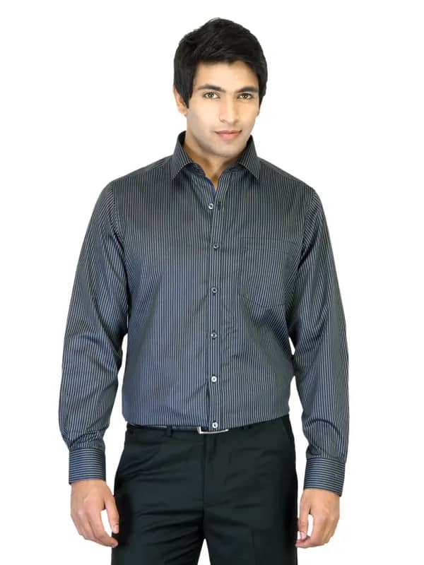 Indigo Nation Men Striped Black Shirt