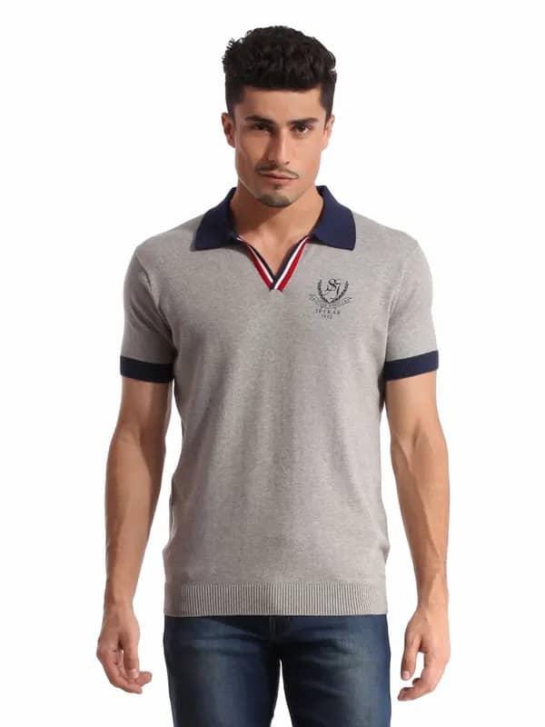 Spykar Men Grey Polo T-shirt