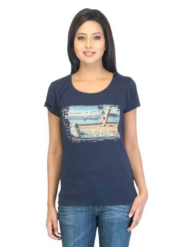 Lee Women Navy Blue Beach T-shirt